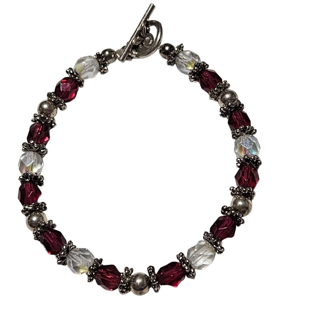 Elegant Red Clear Crystal Beaded Bracelet Toggle Clasp Fashion Jewelry Women